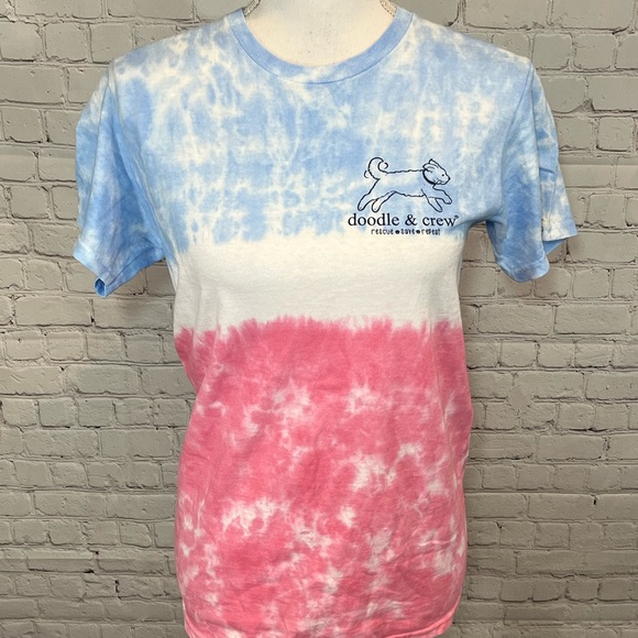 DOODLE & CREW Tie Dye T-Shirt Red, White & Blue-Small - Picture 2 of 3